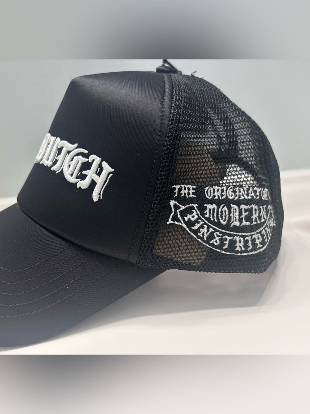 Von Dutch Black Satin Embroidered Trucker Hat Y2K Mesh Snapback NWT